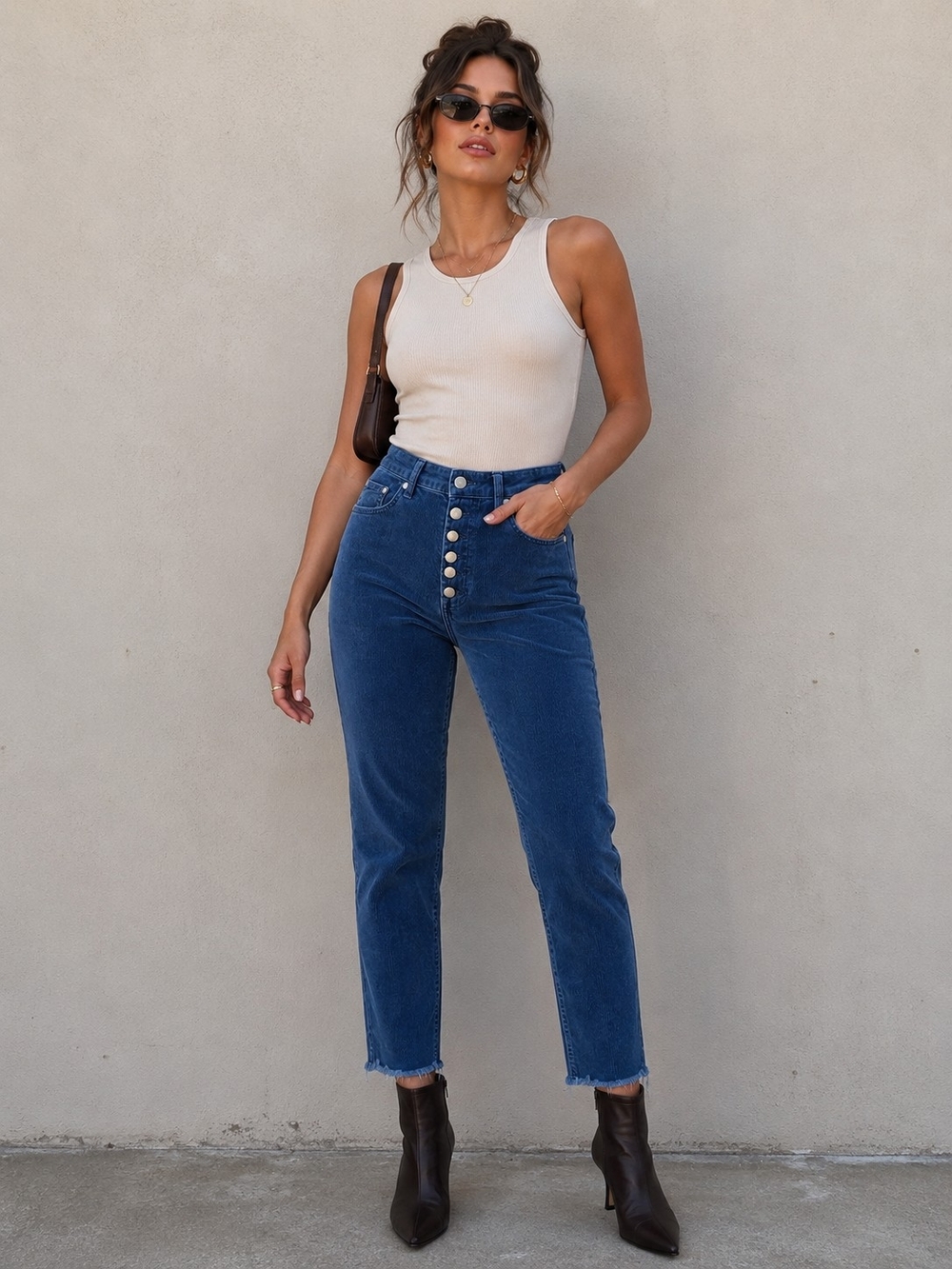 Rag & Bone Nina High-Rise Ankle Skinny Corduroy Pants Navy Raw Hem 31